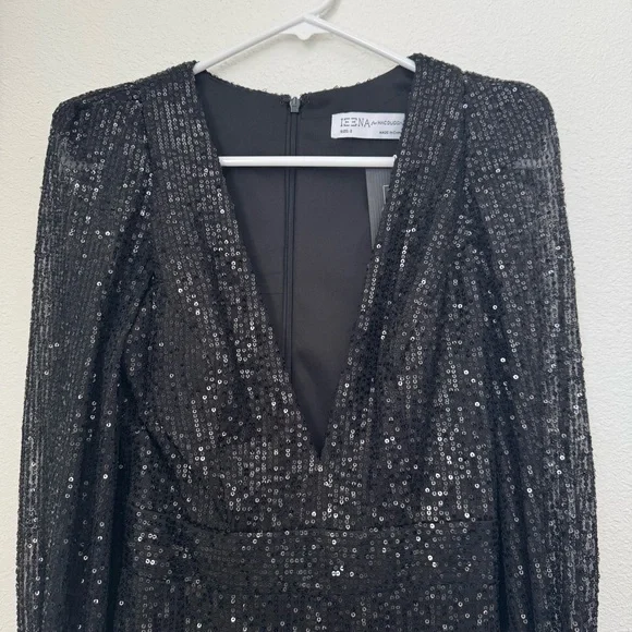 Mac Duggal Ieena Long Sleeve Wide-Leg Sequin Jumpsuit NWT in Black 2 - Picture 4 of 16